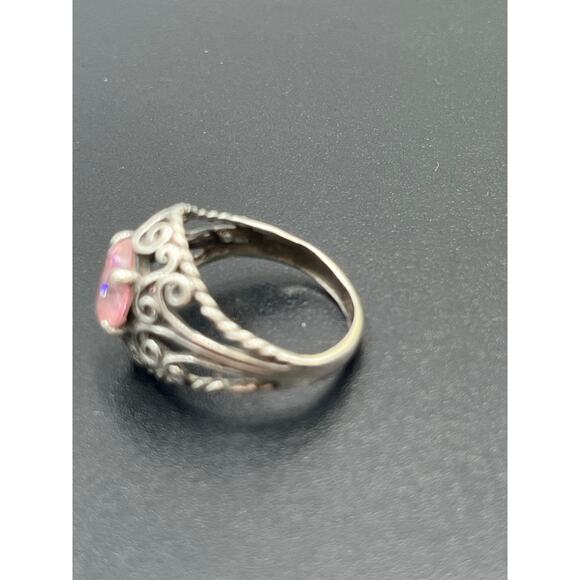 Sterling Silver Vintage Filigree Simulated Pink Sapphire Solitaire Ring 5.25 - Picture 6 of 14
